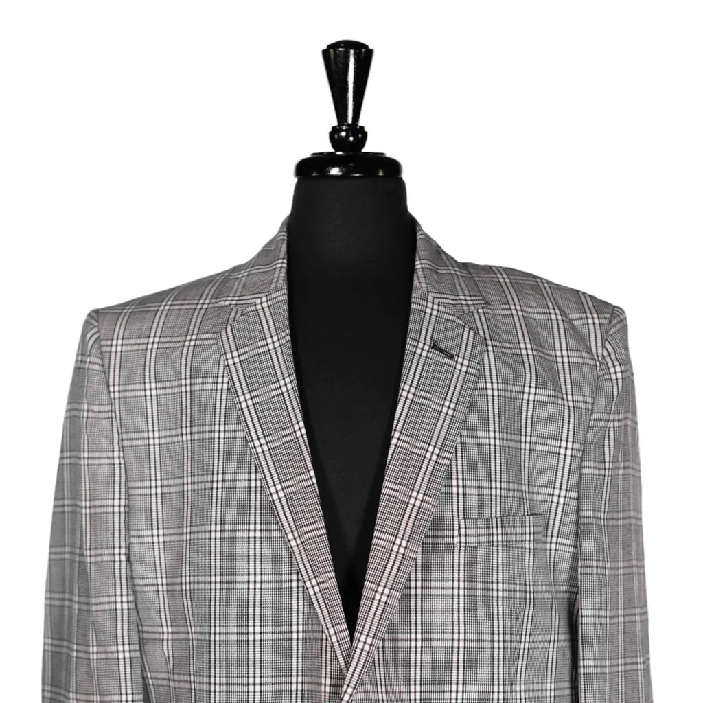 Men's Blazer Black White Red Plaid Jacket Sport Coat (46R)