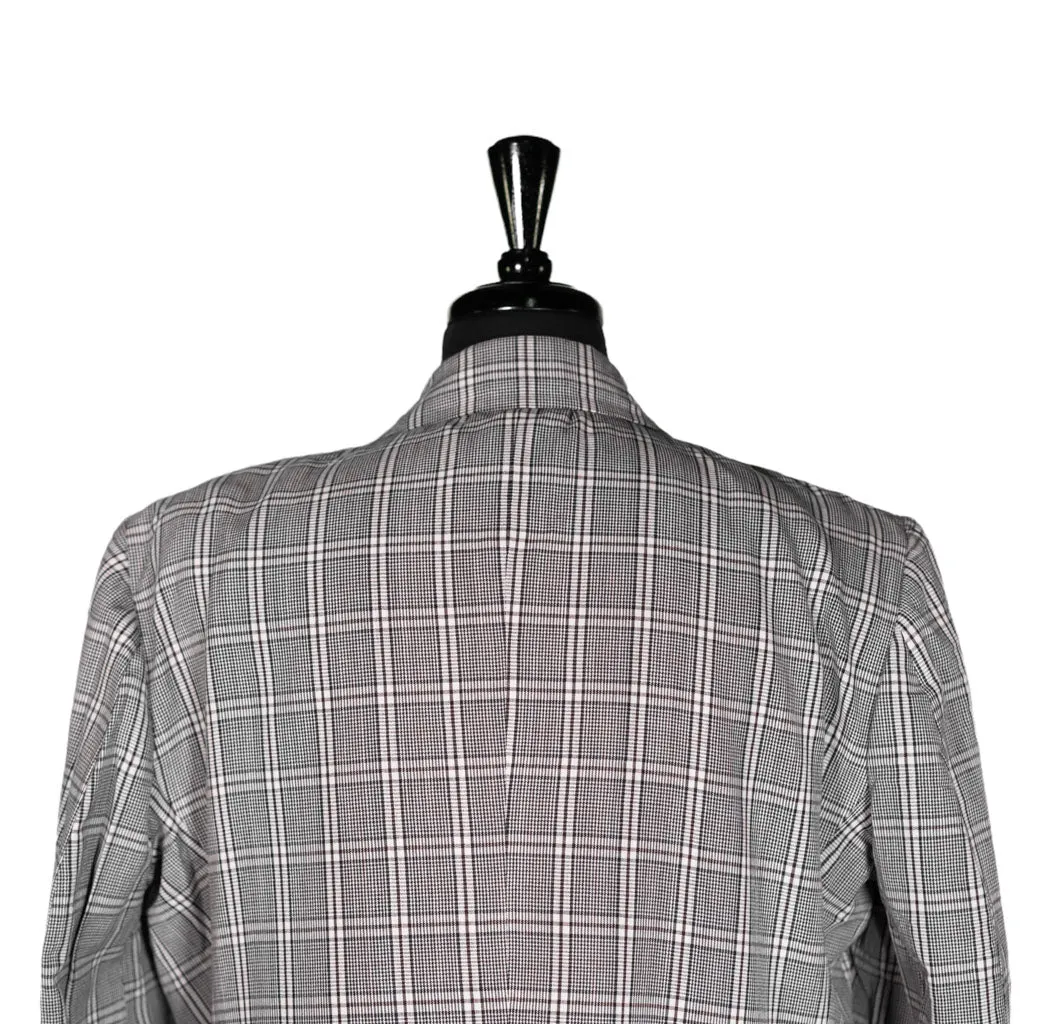 Men's Blazer Black White Red Plaid Jacket Sport Coat (46R)