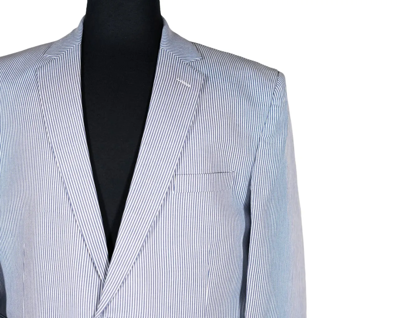 Men's Blazer Blue White Striped Cotton Jacket Sport Coat (42R)