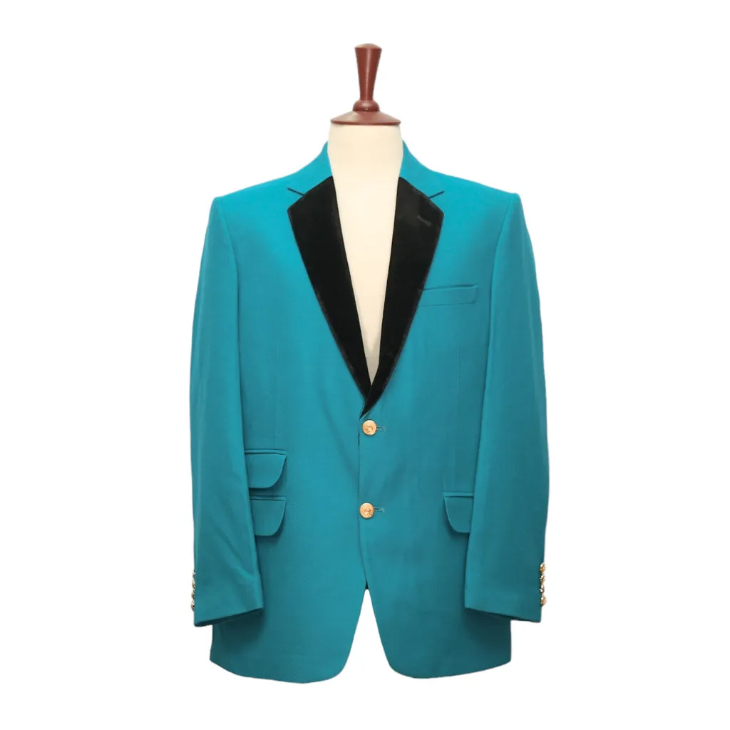 Mens Blazer Turquoise Wool Black Velvet Gold Button Dress Formal Tuxedo Suit Jacket Wedding Sport Coat 44R