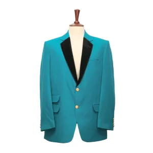 Mens Blazer Turquoise Wool Black Velvet Gold Button Dress Formal Tuxedo Suit Jacket Wedding Sport Coat 44R