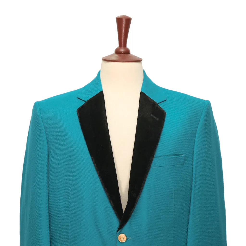 Mens Blazer Turquoise Wool Black Velvet Gold Button Dress Formal Tuxedo Suit Jacket Wedding Sport Coat 44R