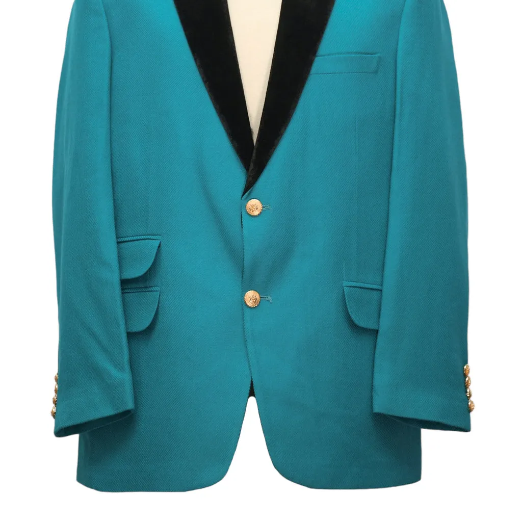 Mens Blazer Turquoise Wool Black Velvet Gold Button Dress Formal Tuxedo Suit Jacket Wedding Sport Coat 44R