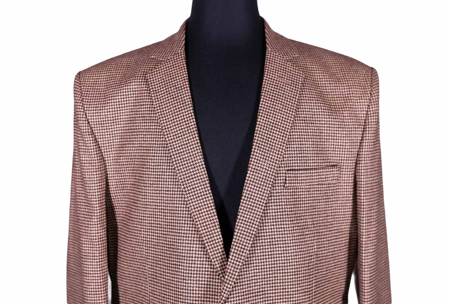 Men's Brown Houndstooth Check Wool Blazer (42R)