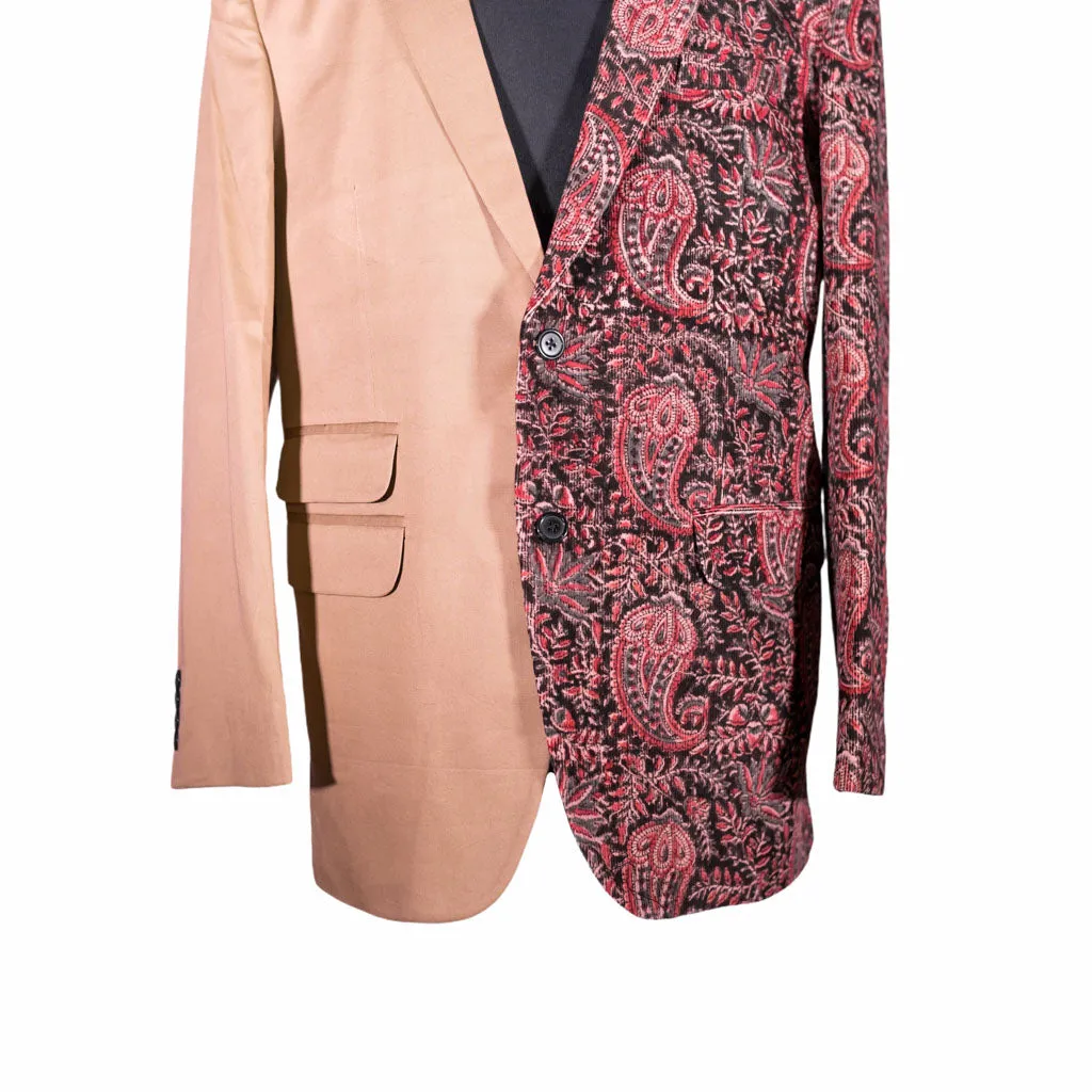 Men's Contrast Panel Solid Beige and Paisley Cotton Blazer (42R)