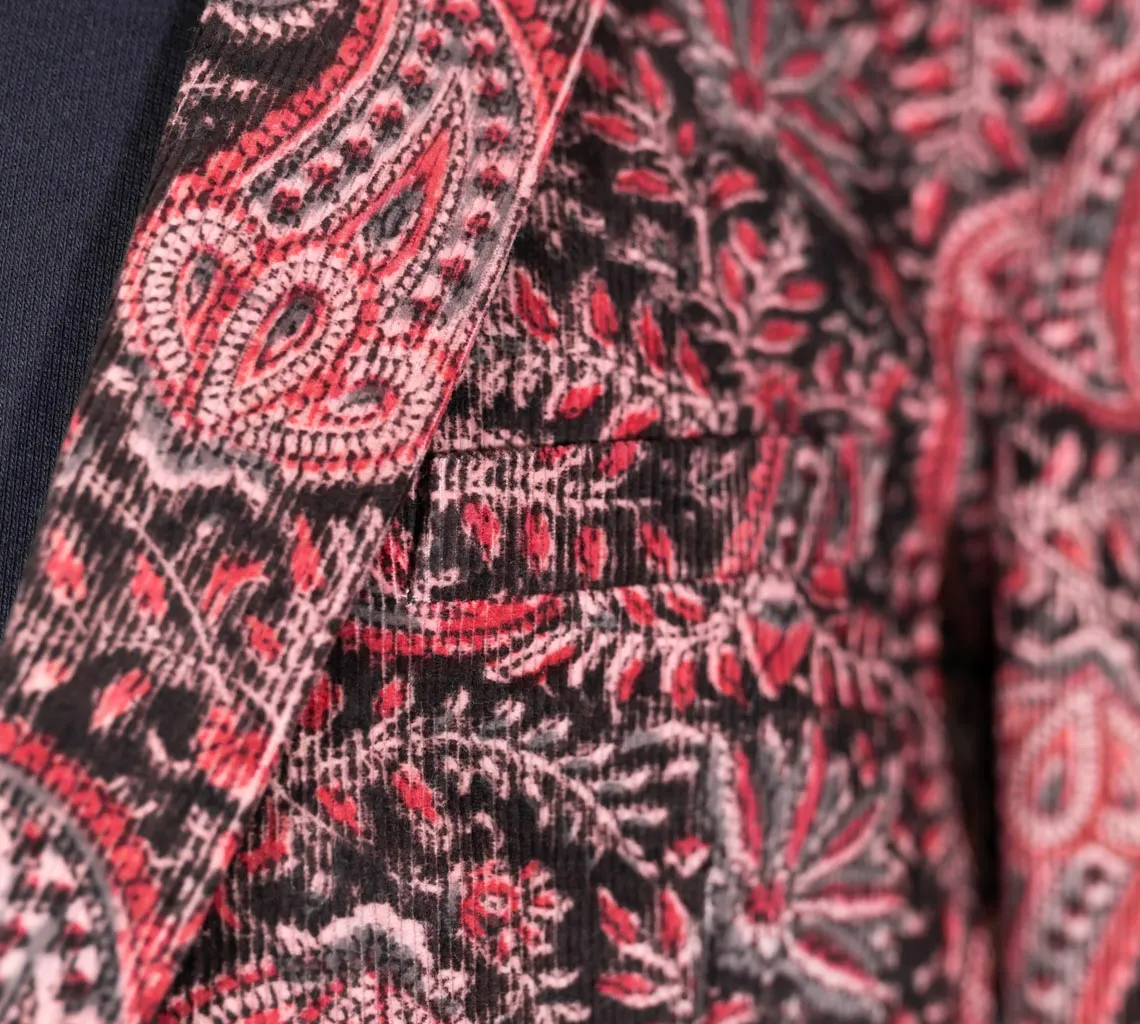 Men's Contrast Panel Solid Beige and Paisley Cotton Blazer (42R)