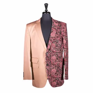 Men's Contrast Panel Solid Beige and Paisley Cotton Blazer (42R)