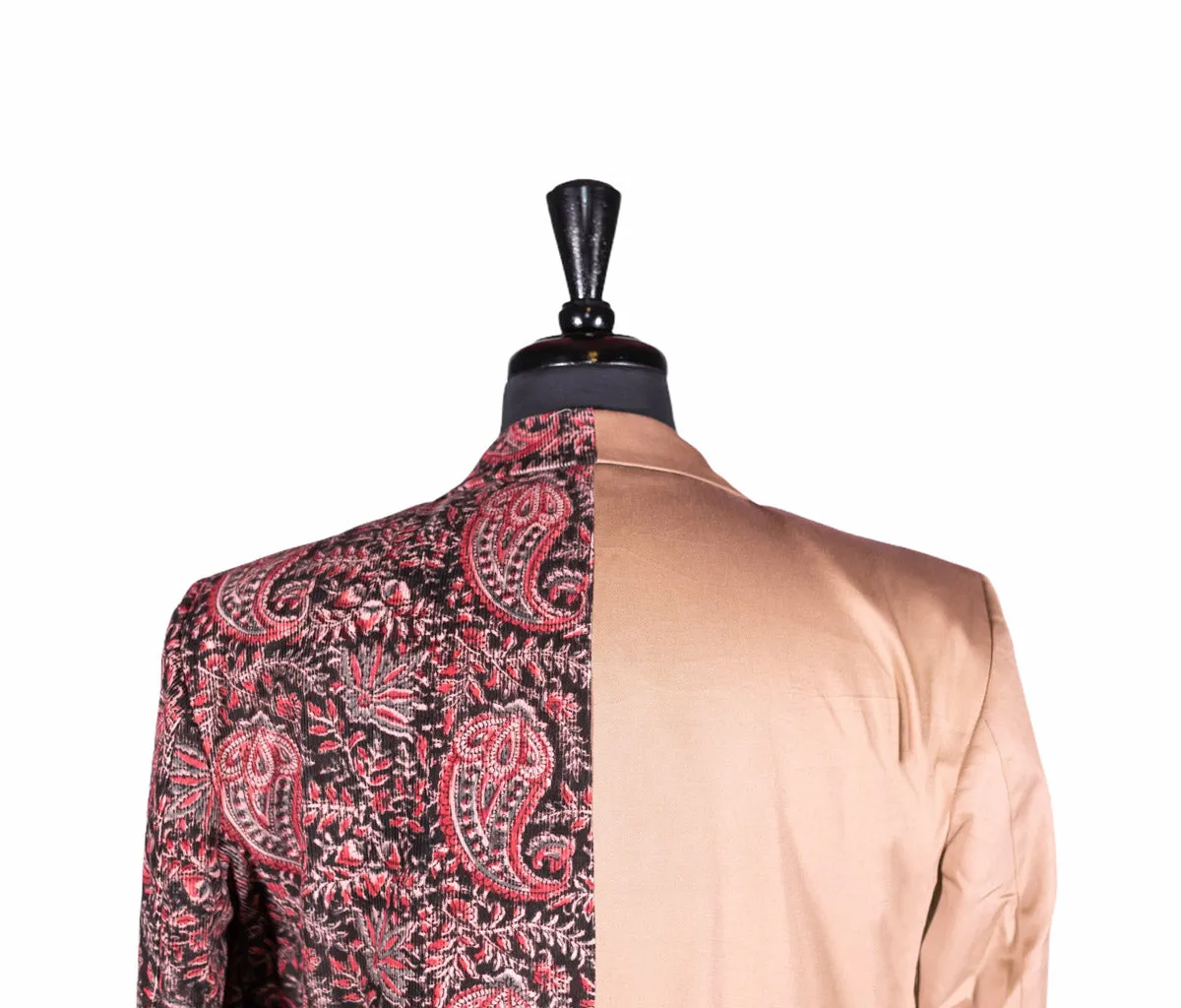 Men's Contrast Panel Solid Beige and Paisley Cotton Blazer (42R)
