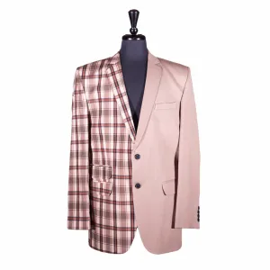 Men's Contrast Panel Solid Beige and Plaid Check Blazer (42R)
