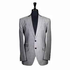 Men's Gray Striped Contrast Panel Blazer 40R