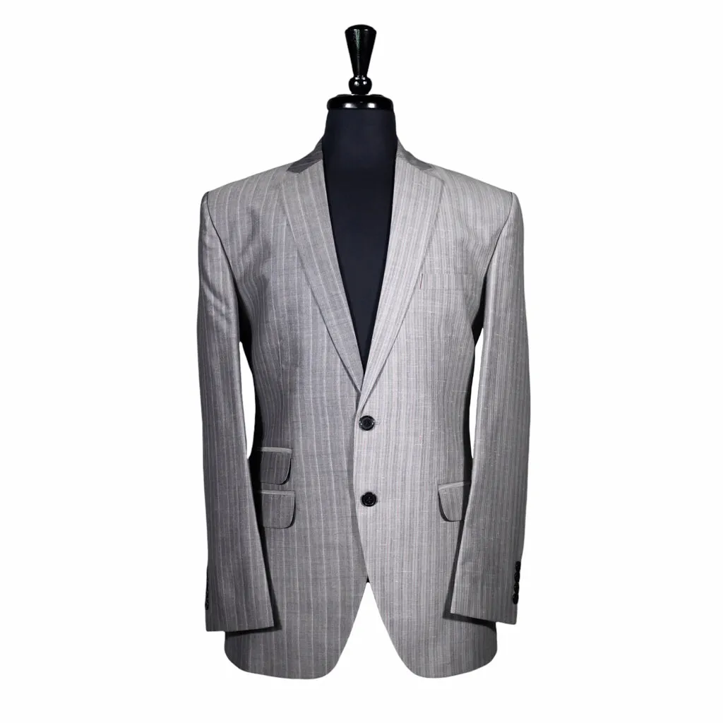 Men's Gray Striped Contrast Panel Blazer 40R