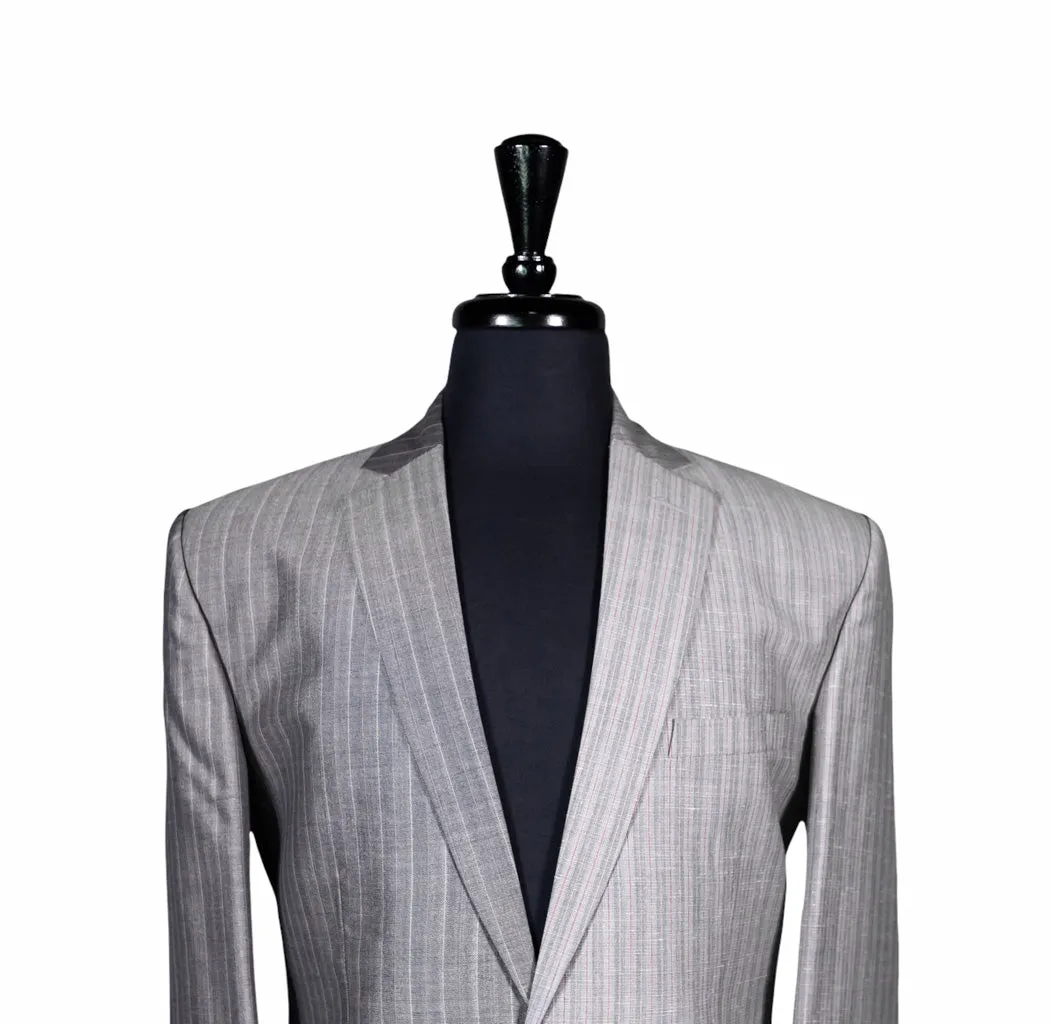 Men's Gray Striped Contrast Panel Blazer 40R