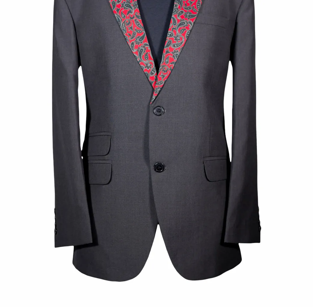 Men's Gray Wool Blazer with Paisley Lapel 40R