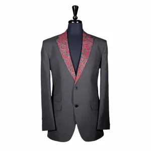 Men's Gray Wool Blazer with Paisley Lapel 40R