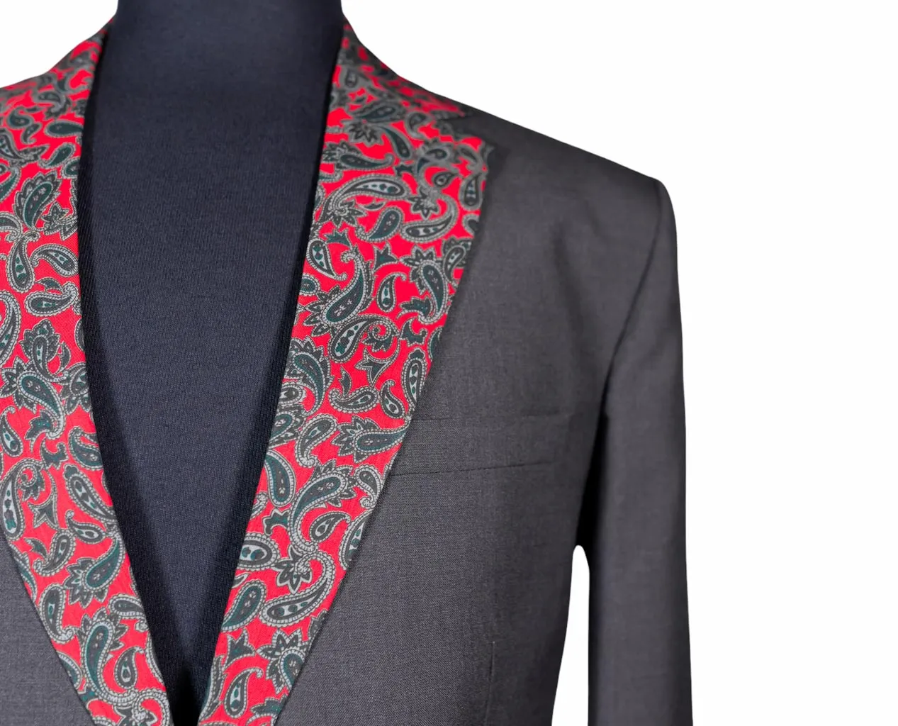 Men's Gray Wool Blazer with Paisley Lapel 40R