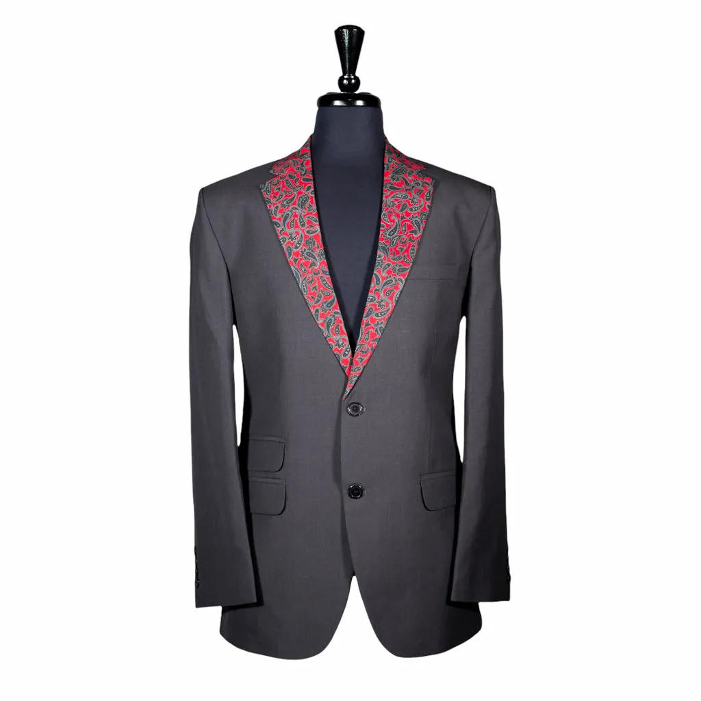 Men's Gray Wool Blazer with Paisley Lapel 40R