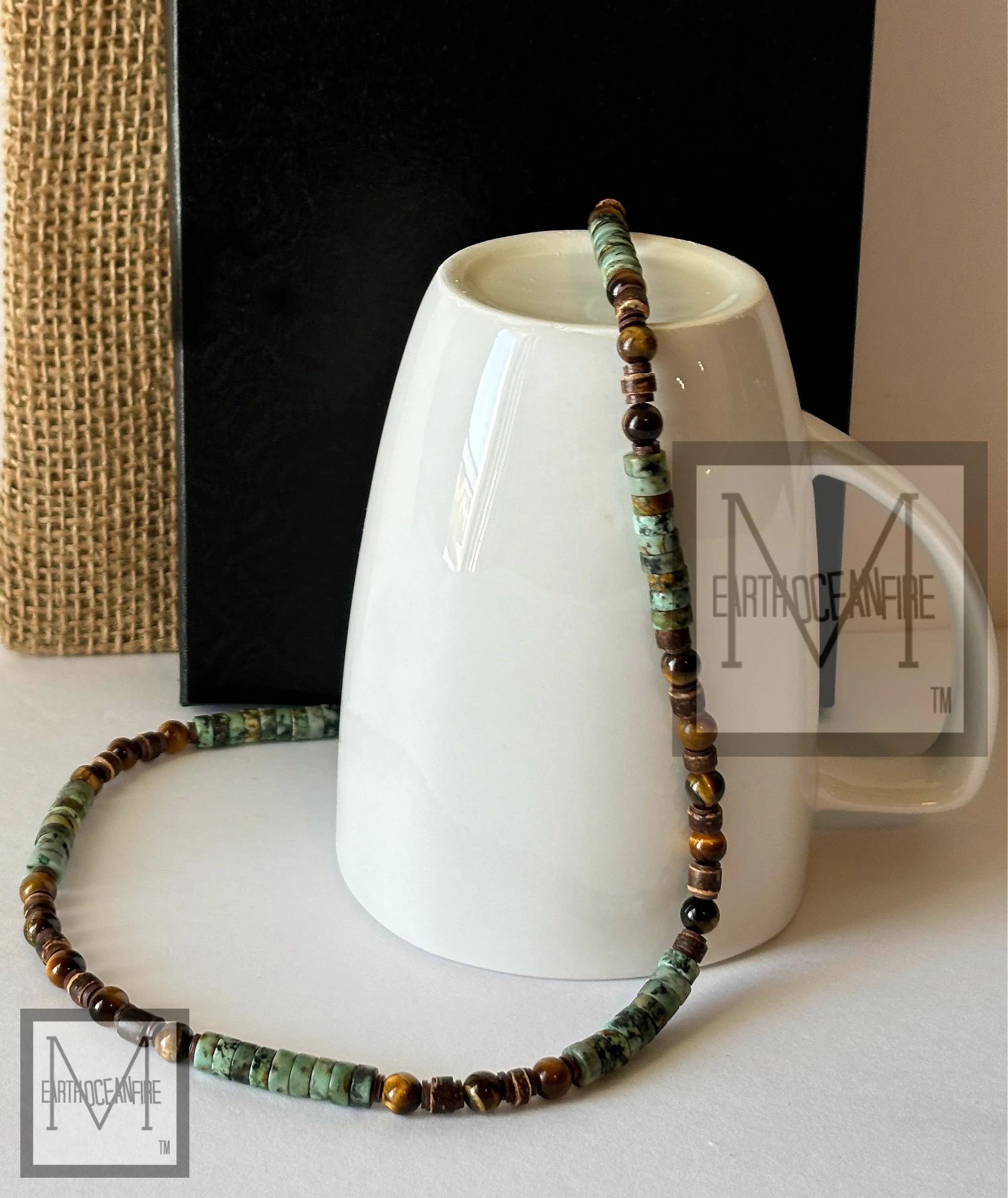 Men's Irish Aries Golden Tigers Eye Gemstone Beaded Necklace