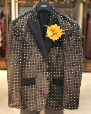 Men's Velvet Blazer - Sport Coat - Dinner Jacket - Velvet Brown with Gold Polka Dot