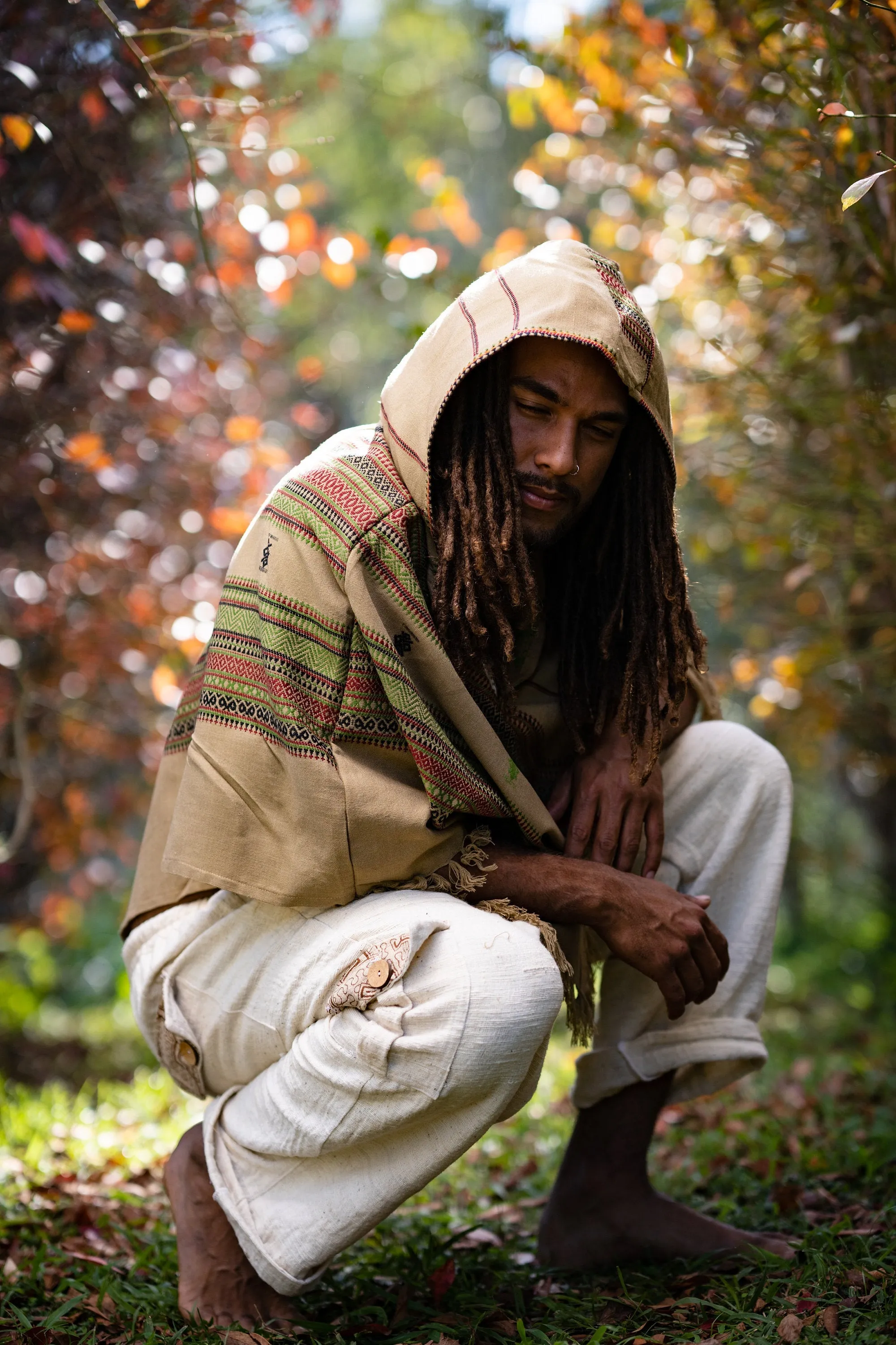 Men's Wool Hooded Poncho Desert Sand Brown l with Hood pockets, Earthy Tribal Celtic Festival Gypsy AJJAYA Mexican Primitive Nomadic