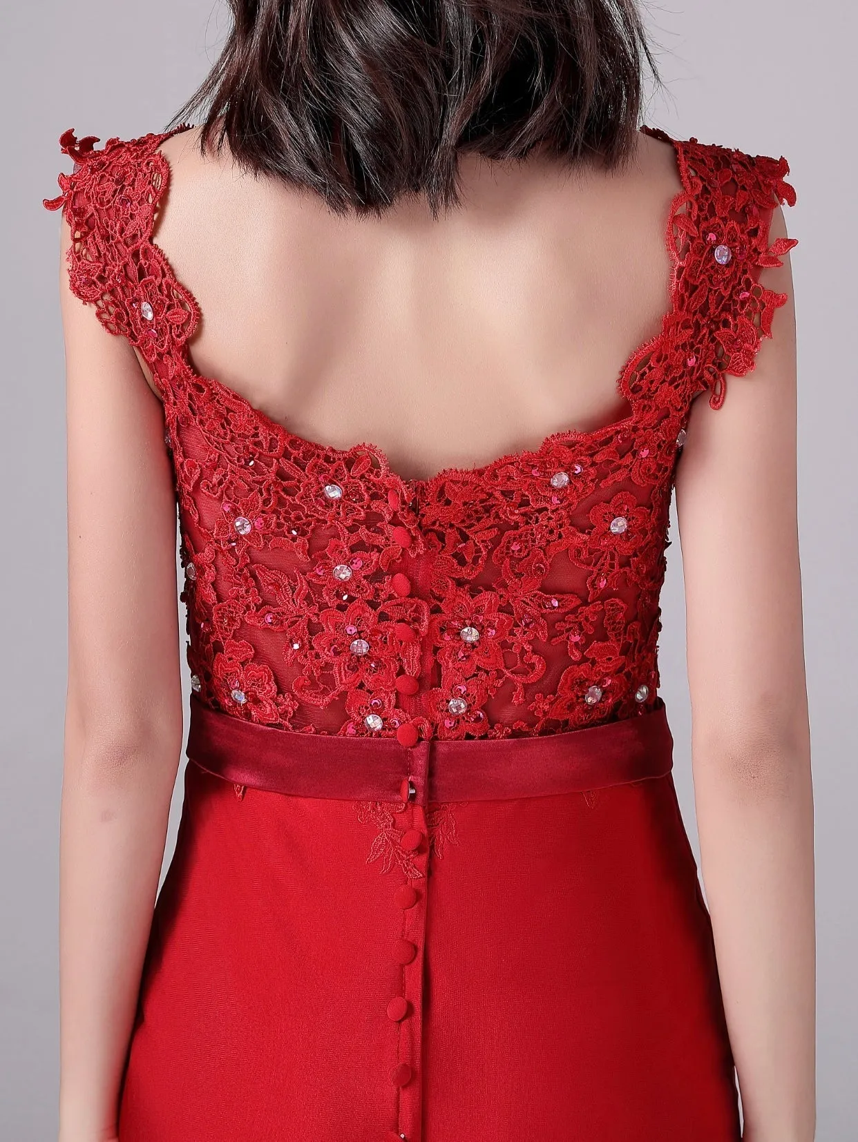 Mermaid V-neck Lace Floor Length Sleeveless Backless mother's dress