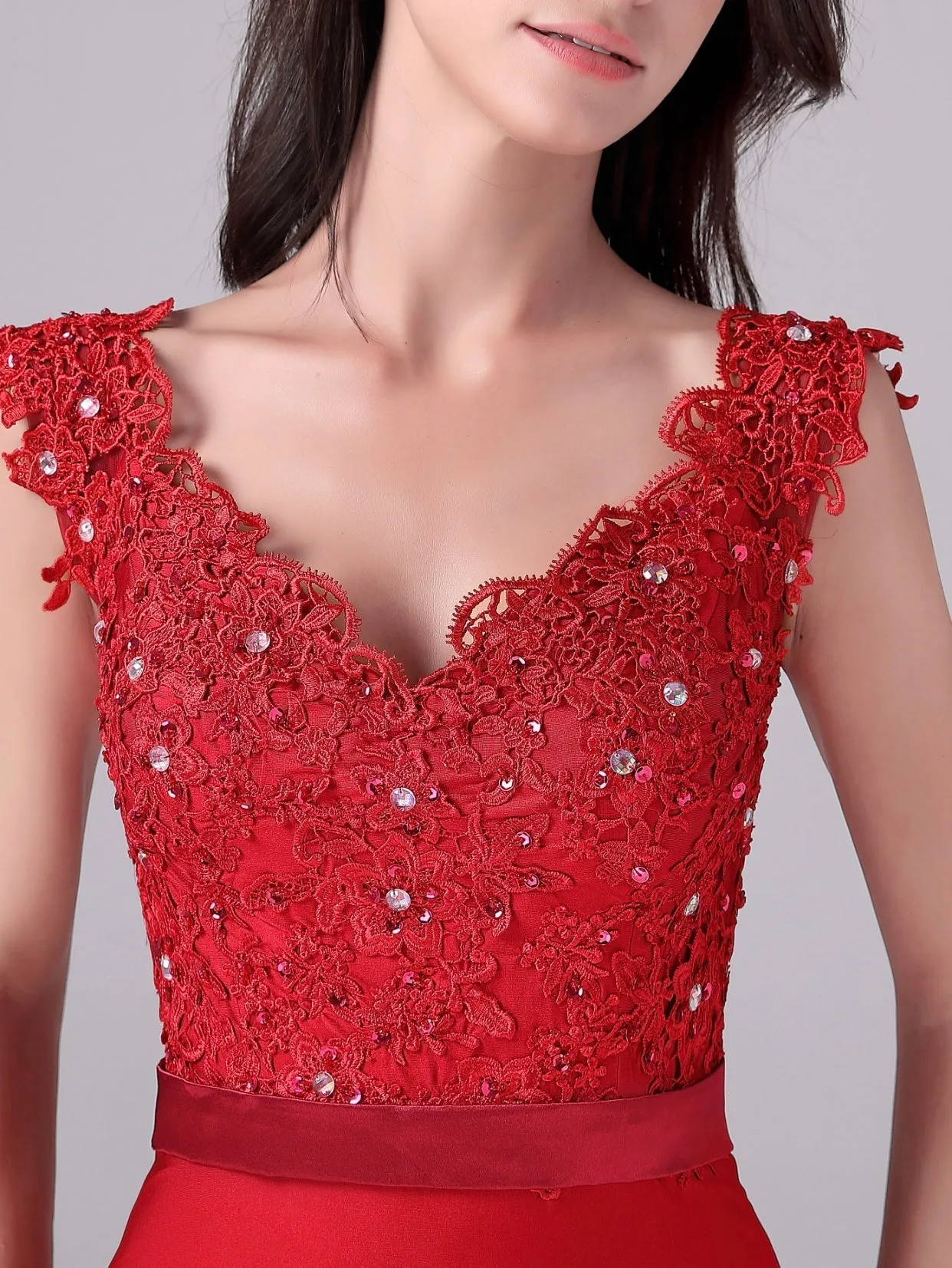 Mermaid V-neck Lace Floor Length Sleeveless Backless mother's dress