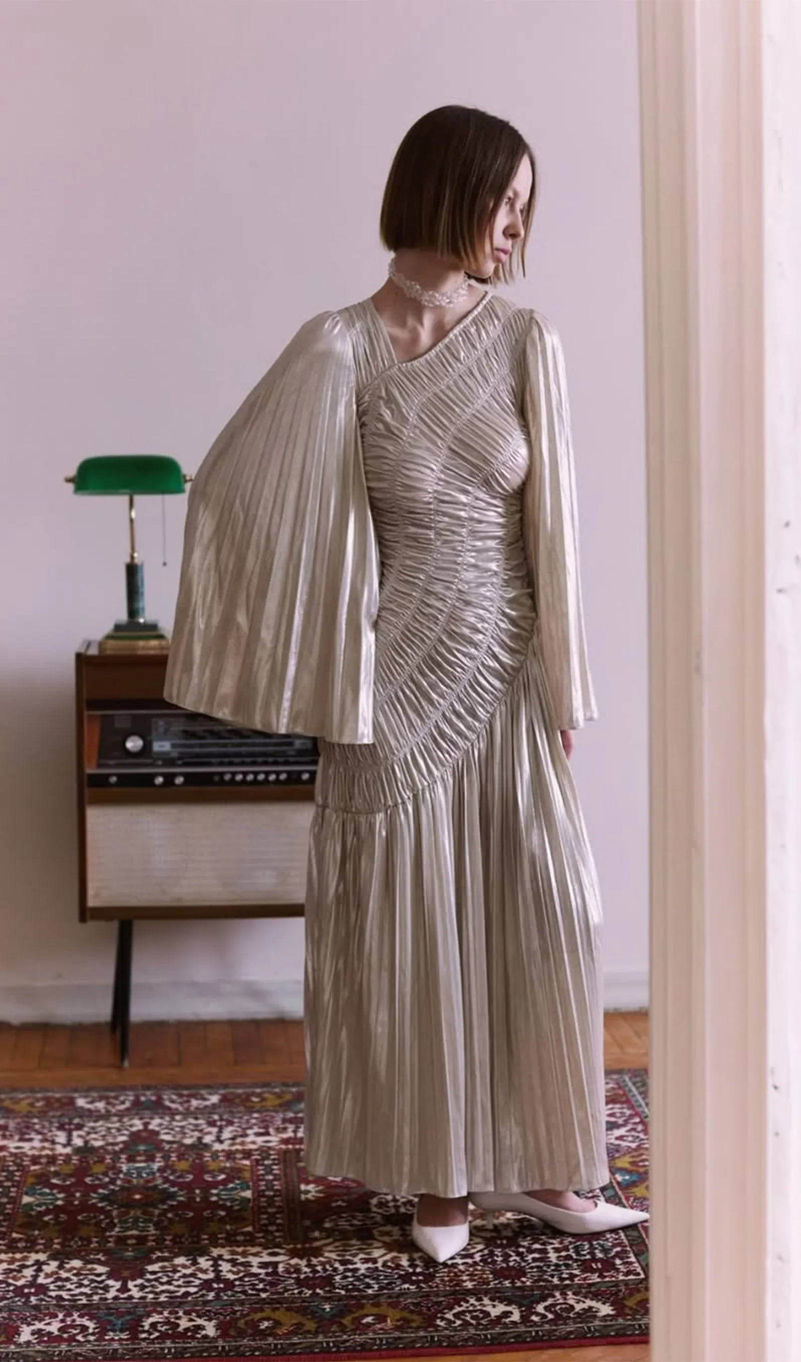 Metallic Ruffled Maxi Dress