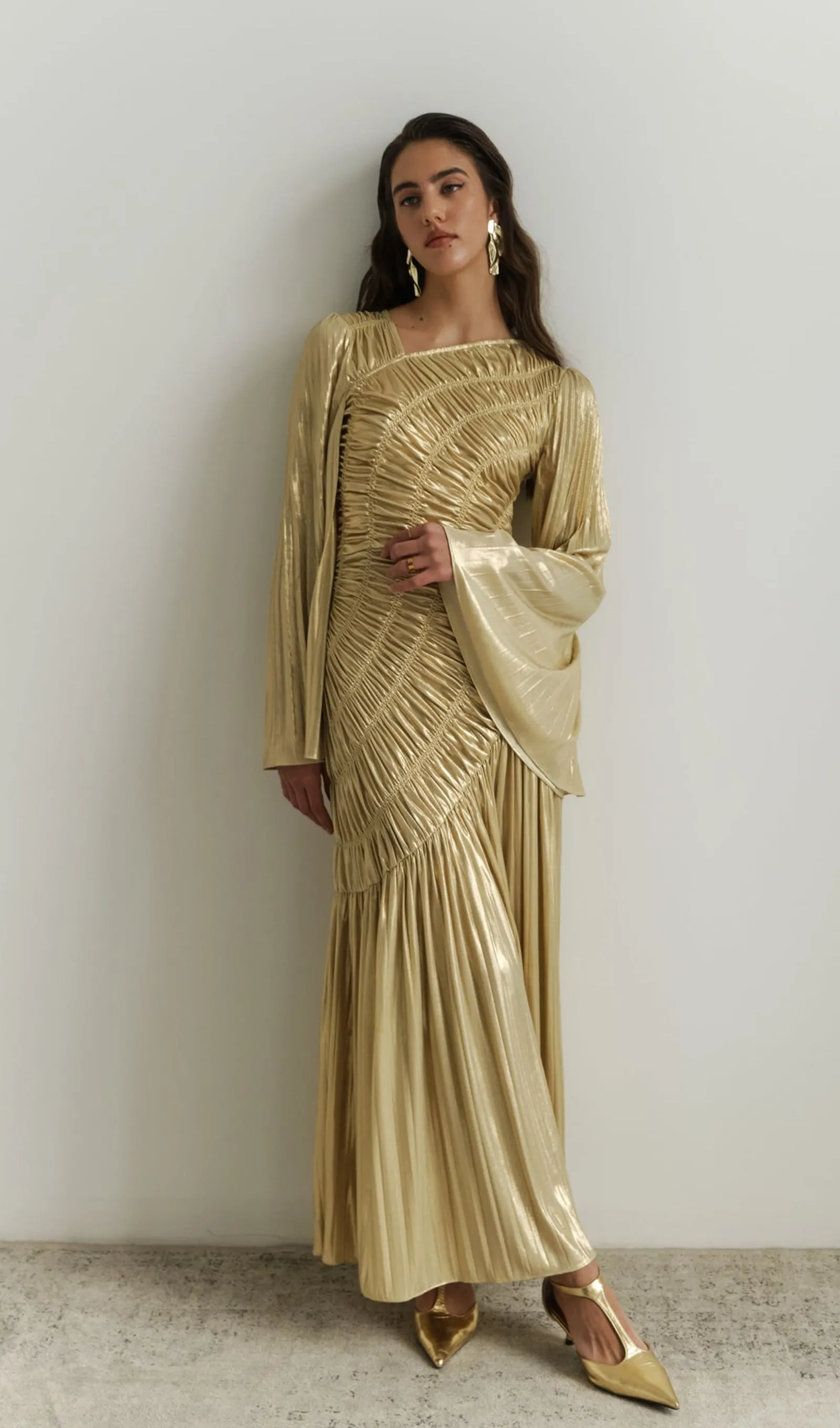 Metallic Ruffled Maxi Dress