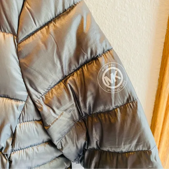 MICHAEL Kors Asymmetrical Zip Packable Puffer Down Silver