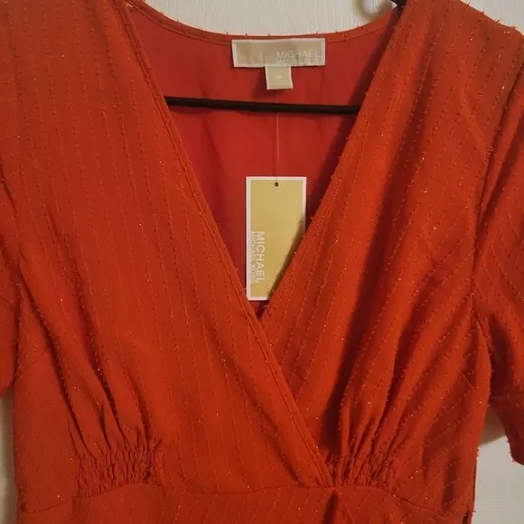 Michael Kors Women's Faux-Wrap Mini Dress,  Optic Orange Sizes M &amp; XL