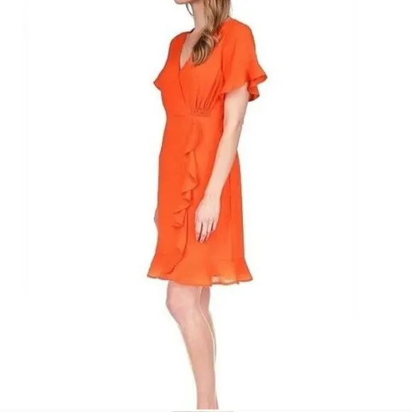 Michael Kors Women's Faux-Wrap Mini Dress,  Optic Orange Sizes M &amp; XL