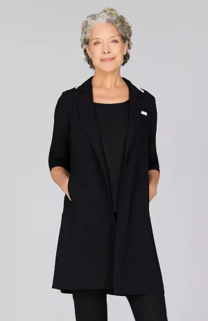 Microlinen Long Blazer with Contrast Trim