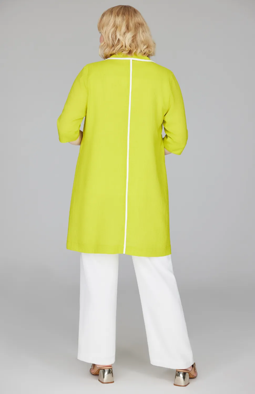 Microlinen Long Blazer with Contrast Trim