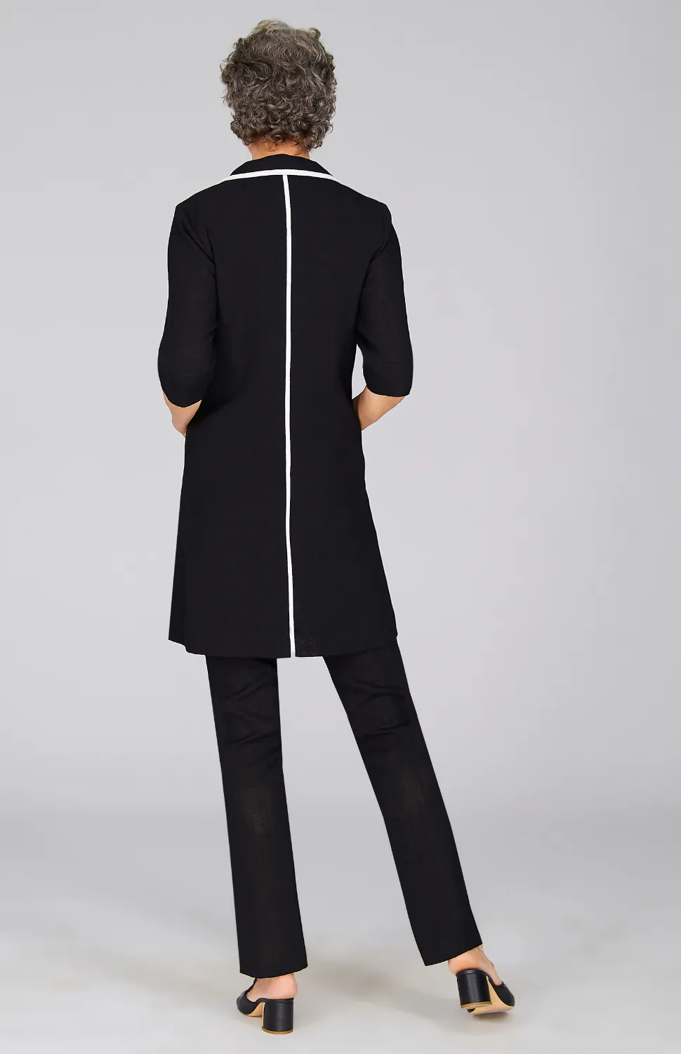 Microlinen Long Blazer with Contrast Trim