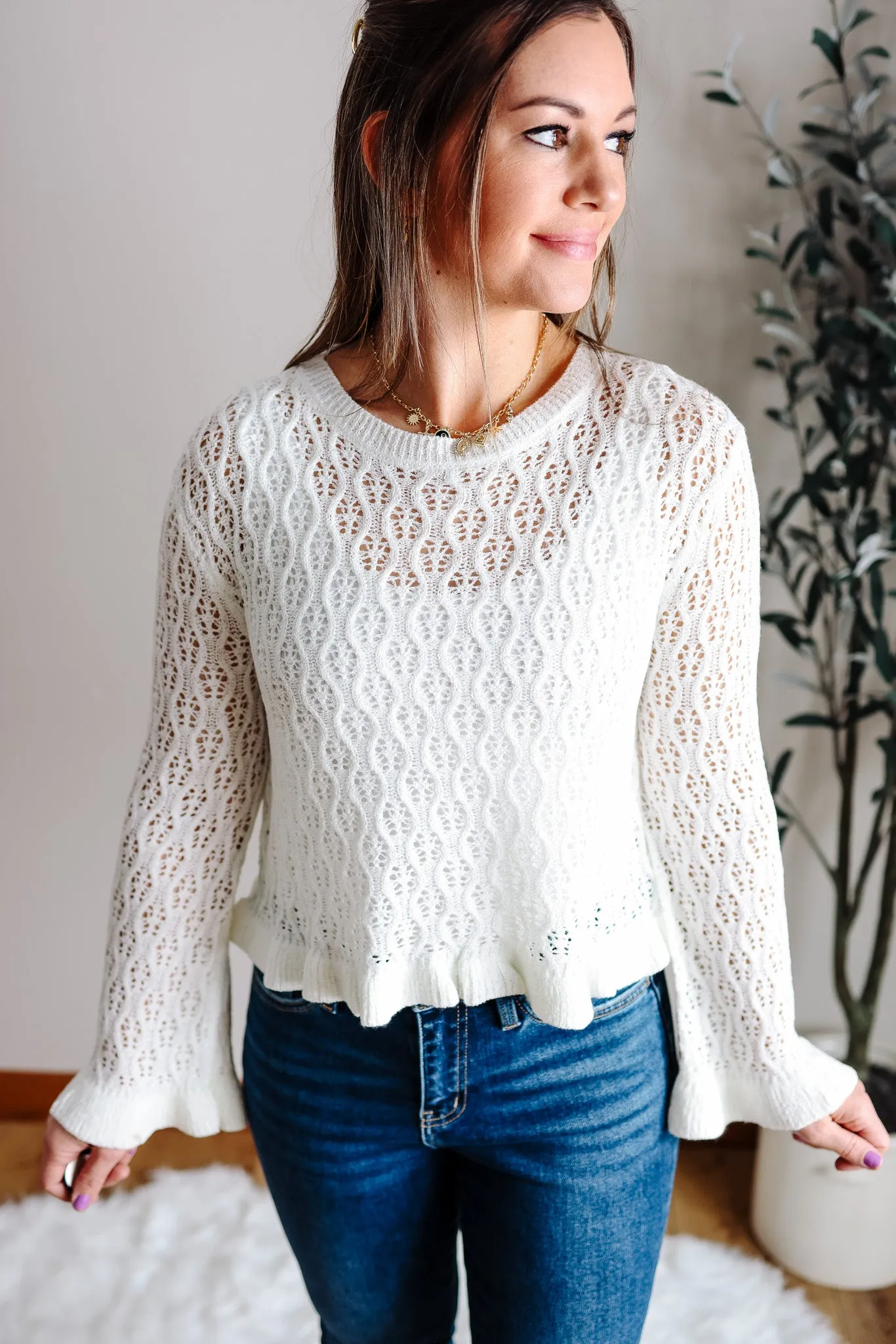 Millie Ruffled Hem Sweater - Off White