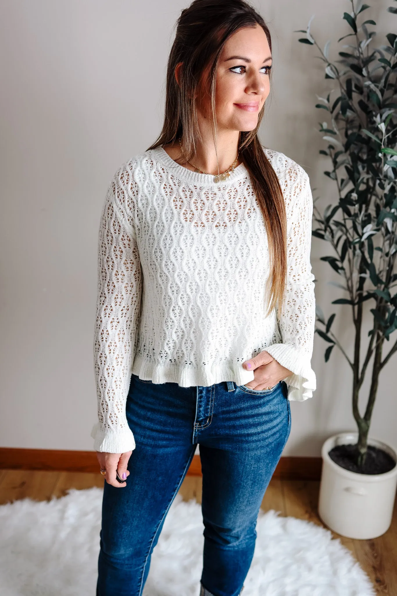 Millie Ruffled Hem Sweater - Off White