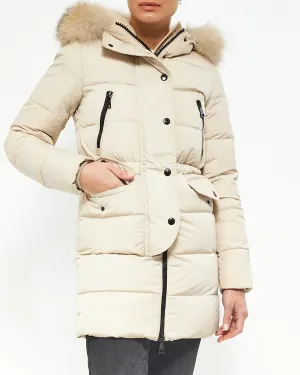 Moncler Beige Mid Length Down Puffer with Fur - 0