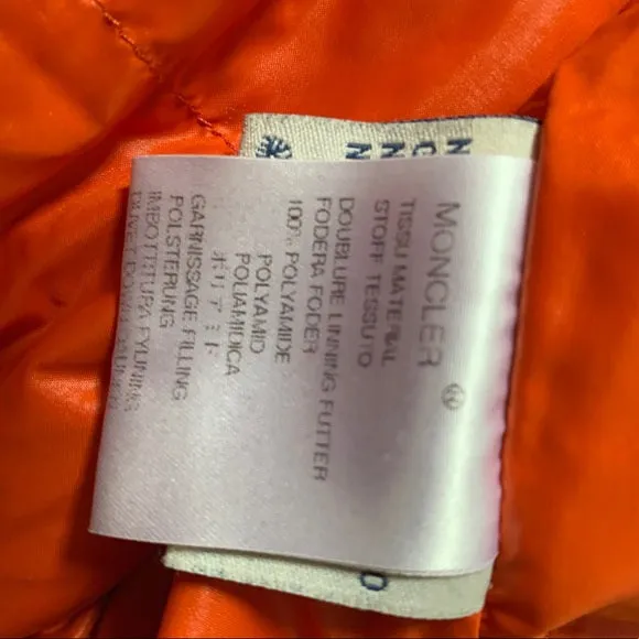 Moncler Bright Orange Goose Down Puffer Jacket