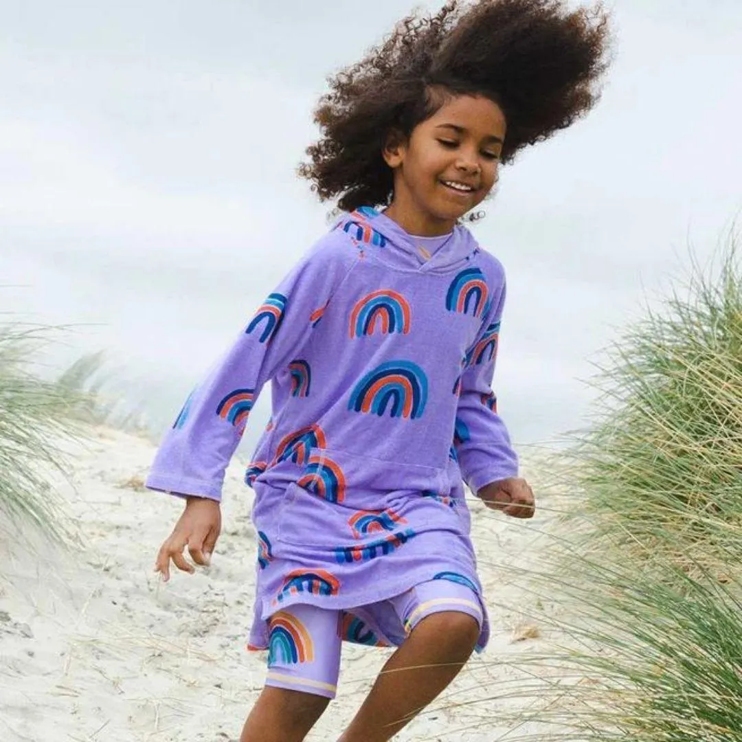 Muddy Puddles Towelling Poncho - Lilac Rainbow