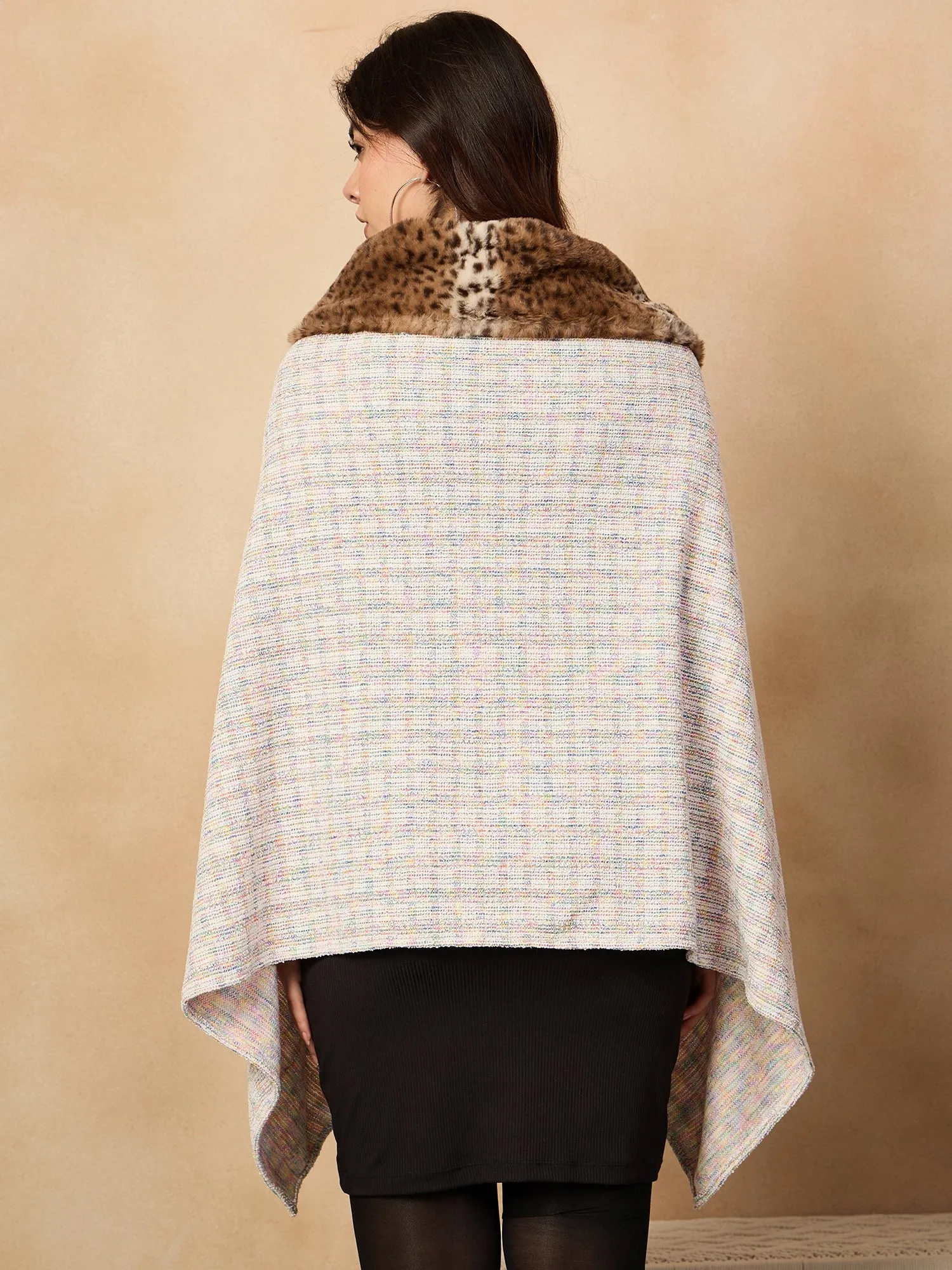 Multi White Acrylic Fur Poncho