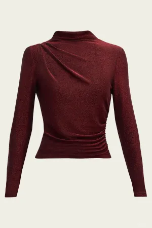 Mylie Long-Sleeve Top in Crimson Lurex