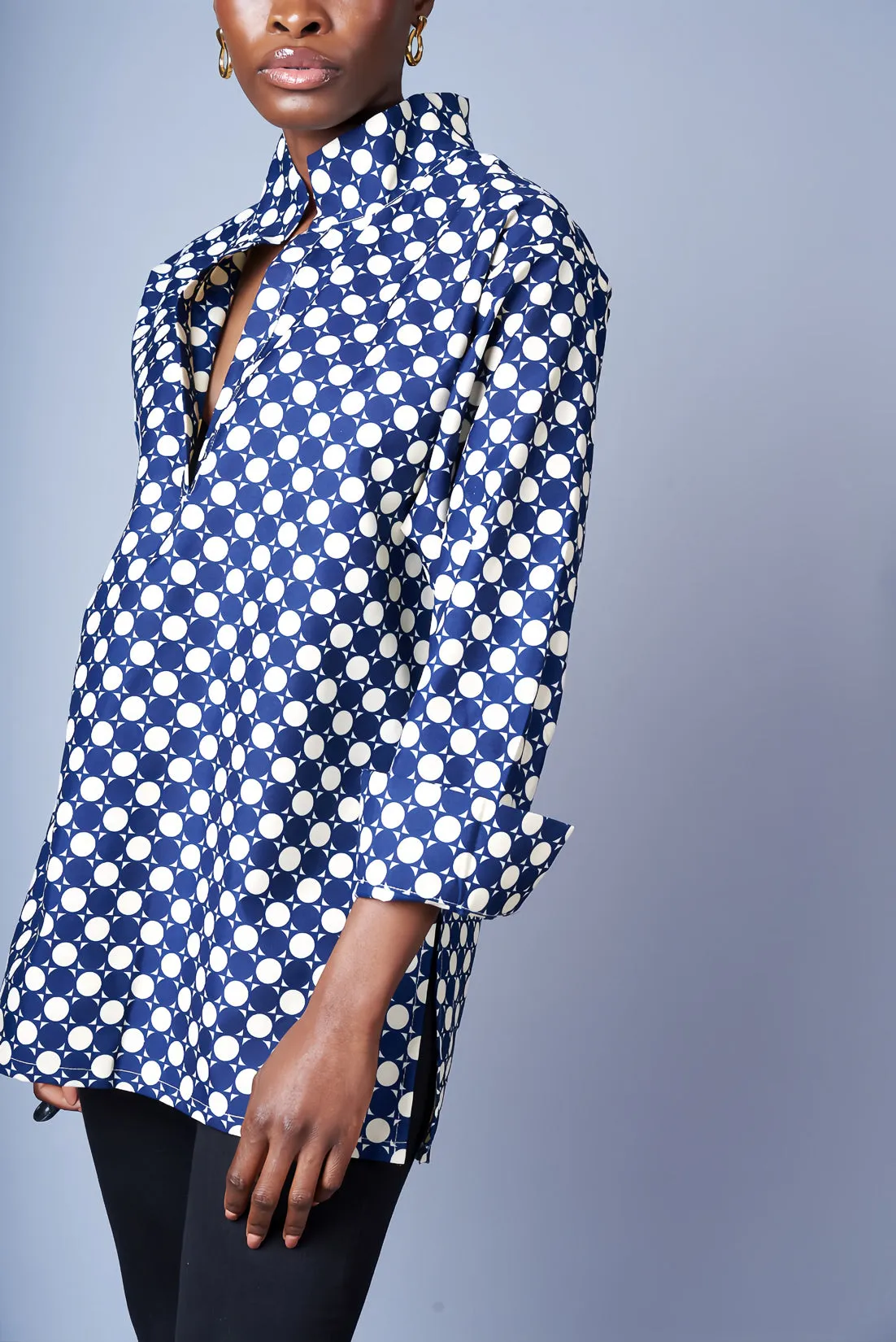NAVY & CREAM DOTS BOYFRIEND BLOUSE
