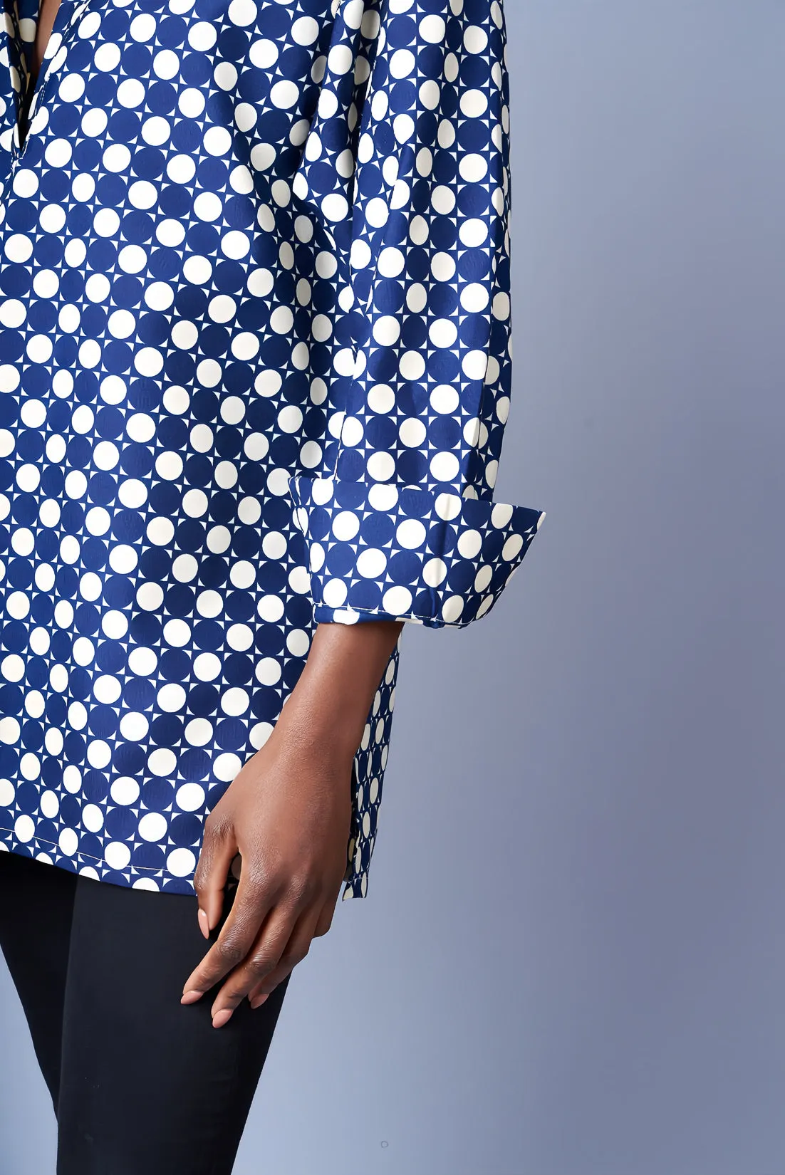 NAVY & CREAM DOTS BOYFRIEND BLOUSE