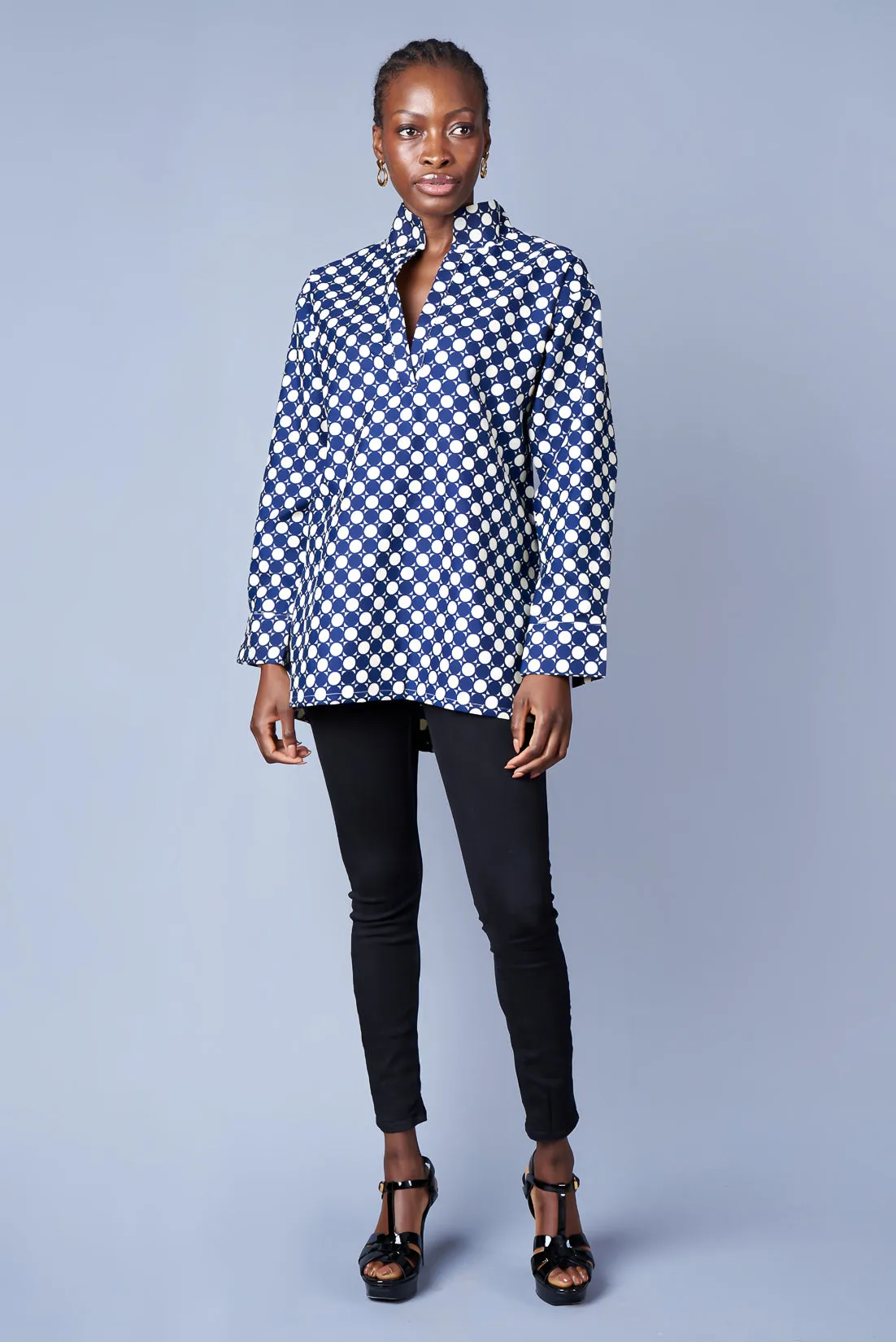 NAVY & CREAM DOTS BOYFRIEND BLOUSE