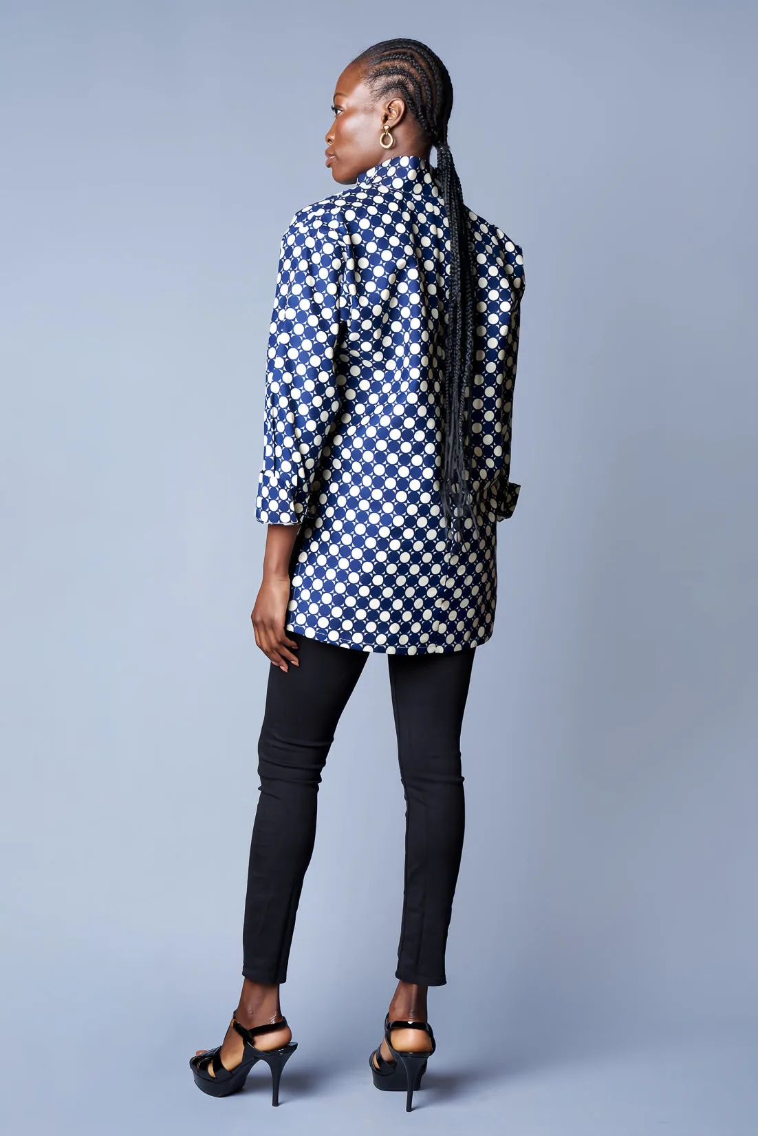 NAVY & CREAM DOTS BOYFRIEND BLOUSE