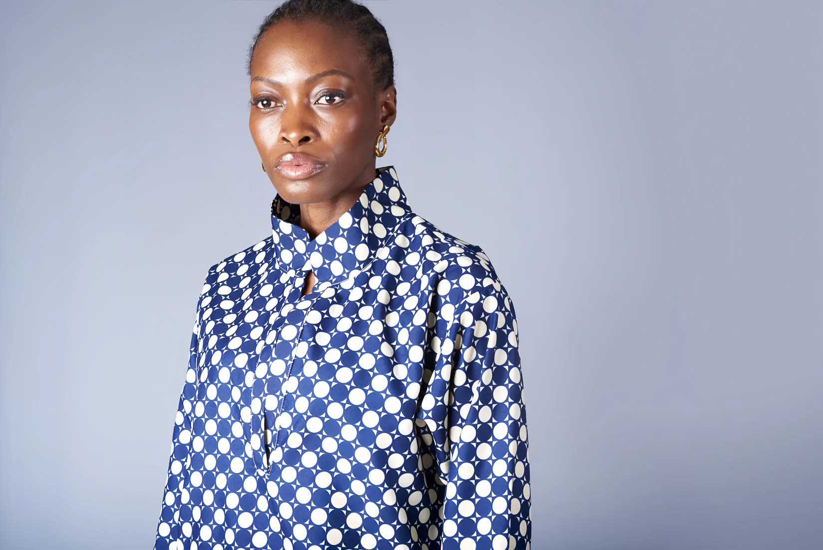 NAVY & CREAM DOTS BOYFRIEND BLOUSE