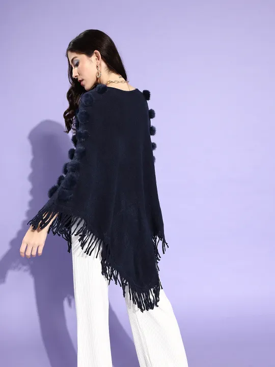 Navy Blue Tessel Poncho