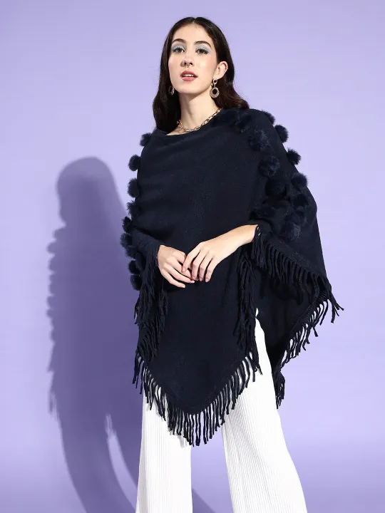 Navy Blue Tessel Poncho