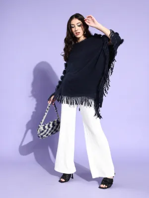 Navy Blue Tessel Poncho