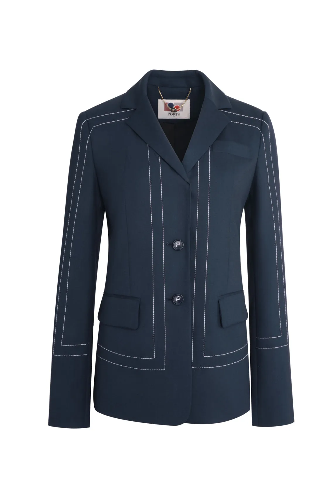 NAVY WHITE STITCHING BLAZER