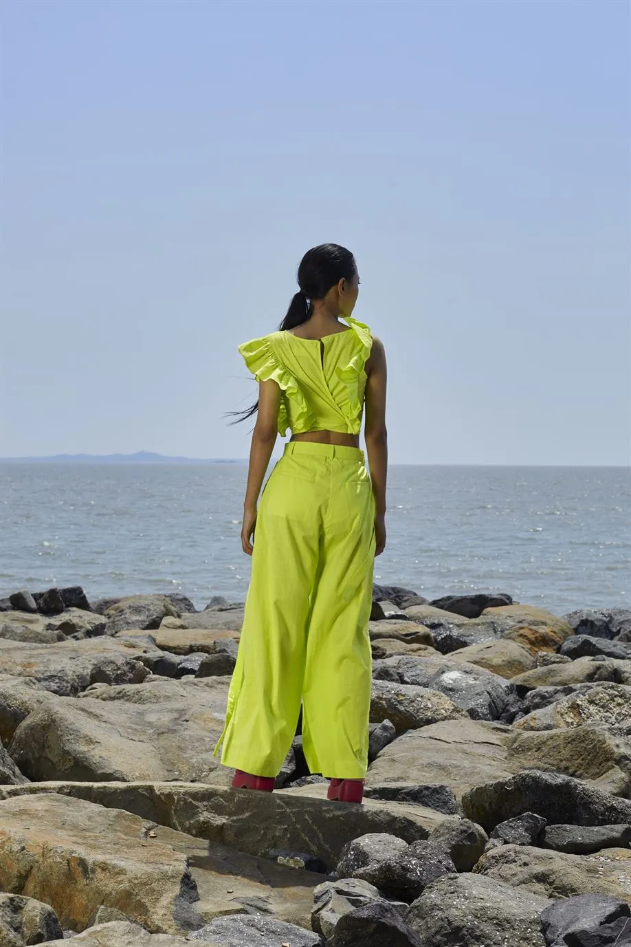 New Season Summer/Fall 24-Top Green Overlap Cotton Neon-MT Overlap Top-Neon Green-Fashion Edit Mati